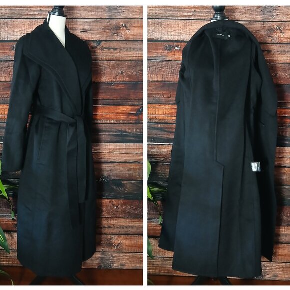 NWOT Tahari XL Wrap Coat Long Double Face Soft Wool Blend Black Layered Lapel - Picture 5 of 10